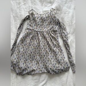 For Love & Lemons Strapless Floral Mini Dress in Ivory with Blue and Green Print